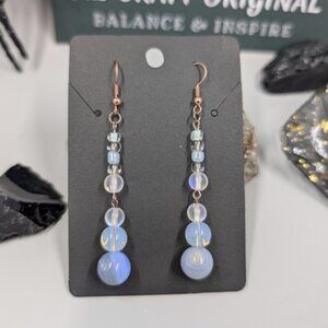 Blue Ombré Beaded Drop Earrings with Iridescent Opalite & Rose Gold